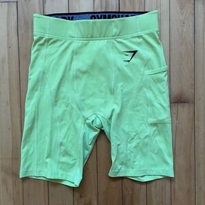Gymshark ELEMENT BASELAYER HALF TIGHT Training Shorts Neon Green Size Small
